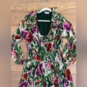 Floral Green Maxi Dress, Long Sleeved, size XL